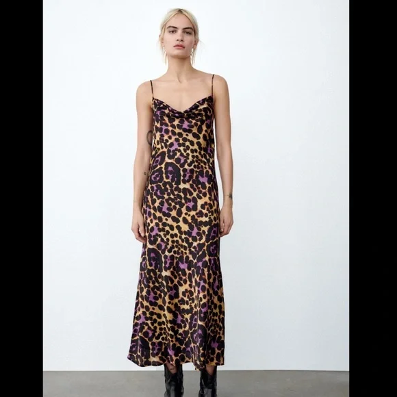 Zara Dresses Zara Womens Leopard Print Slip Dress Xs Spaghetti